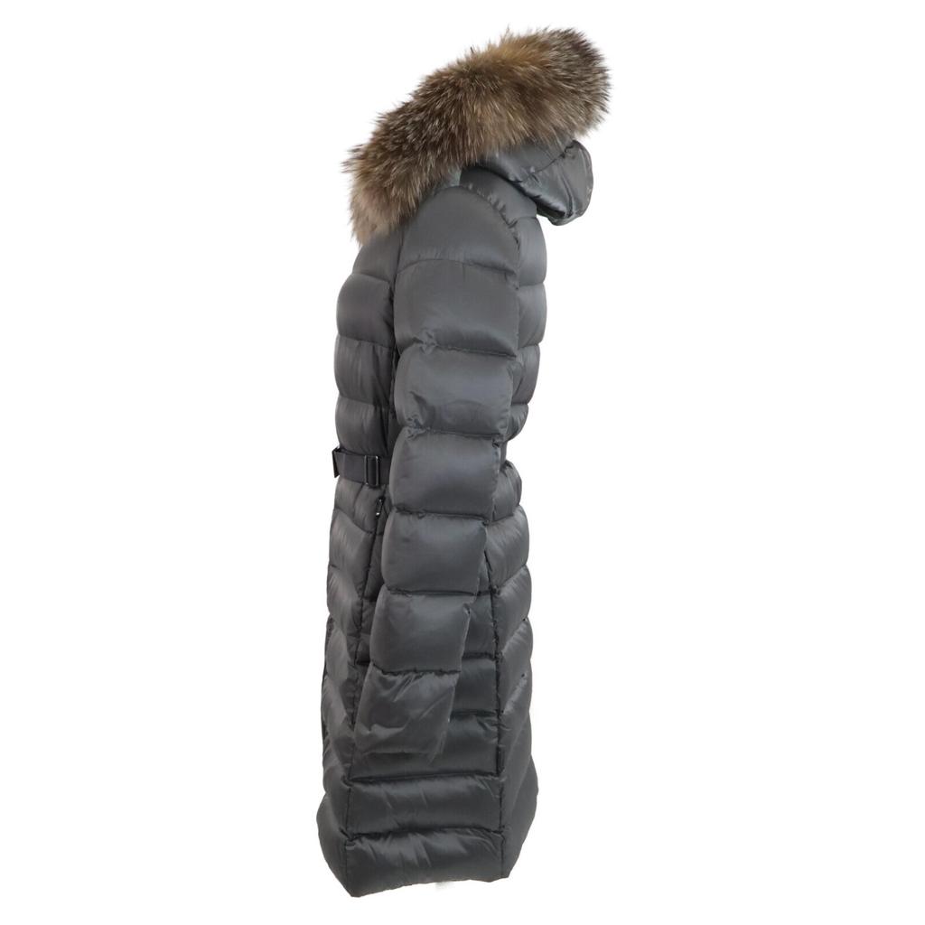Moncler [Good condition/Domestic Regular] TINUV Belted/Fur Hoodie Down Coat O grayUsed