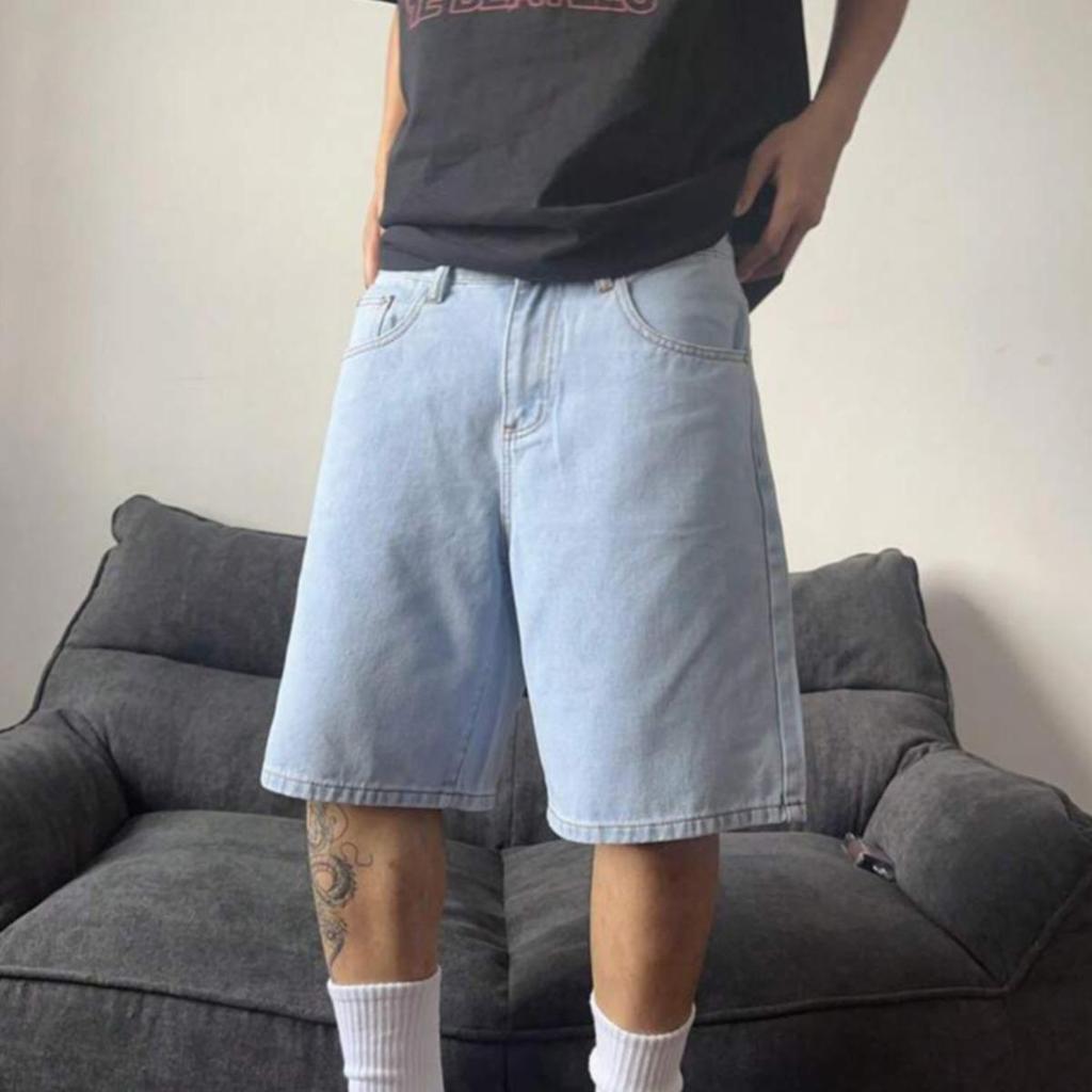 Tendenza Estiva Nicchia Retro Pantaloncini Denim Uomo Larghi Casual Trendy Marca Pantaloni a Cinque Quarti