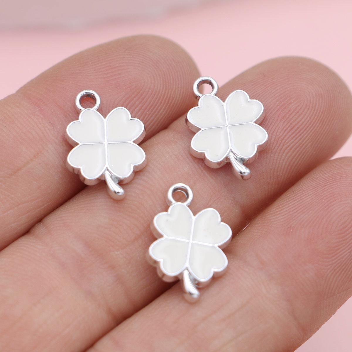 

10pcs Gold Plated Green Lucky Enamel Clover Flower Charm for Jewelry Making Necklace Handmade Bracelet Accessories DIY серебро белый
