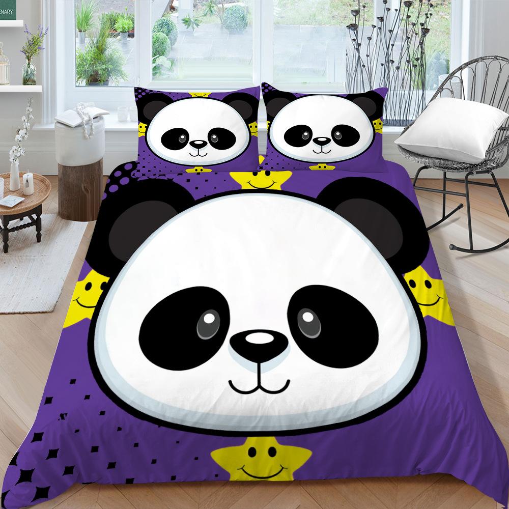 Panda Bedding Set for Kids Boys Girls Cute Cartoon Giant Panda Duvet Cover Set King/Queen Size Yellow Soft Polyester Quilt Cover