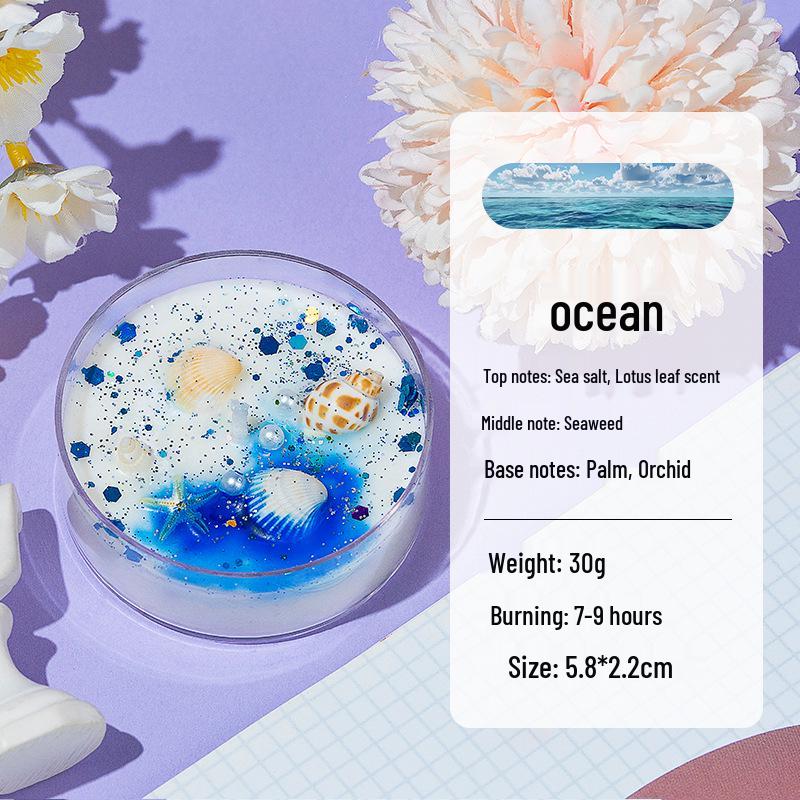 Scented Soy Wax Candles with Dried Flowers and Glitter - Crystal Shell Collection Gift Set