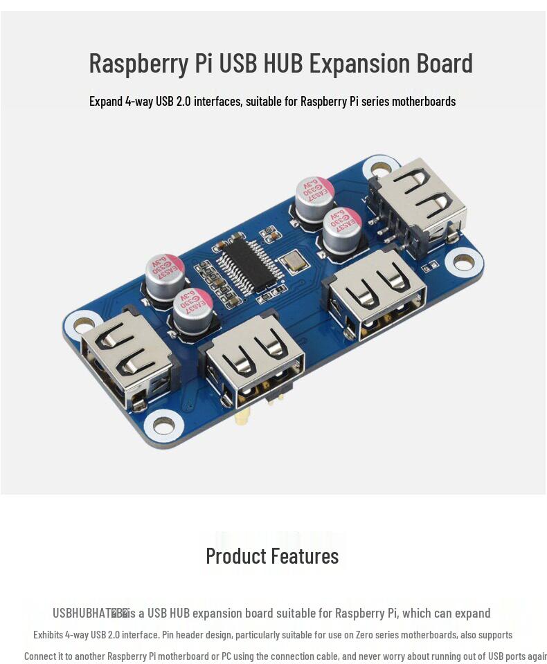 Raspberry Pi 4/Zero USB 2.0 4-Port Erweiterungsplatine mit Pin-Header-Design