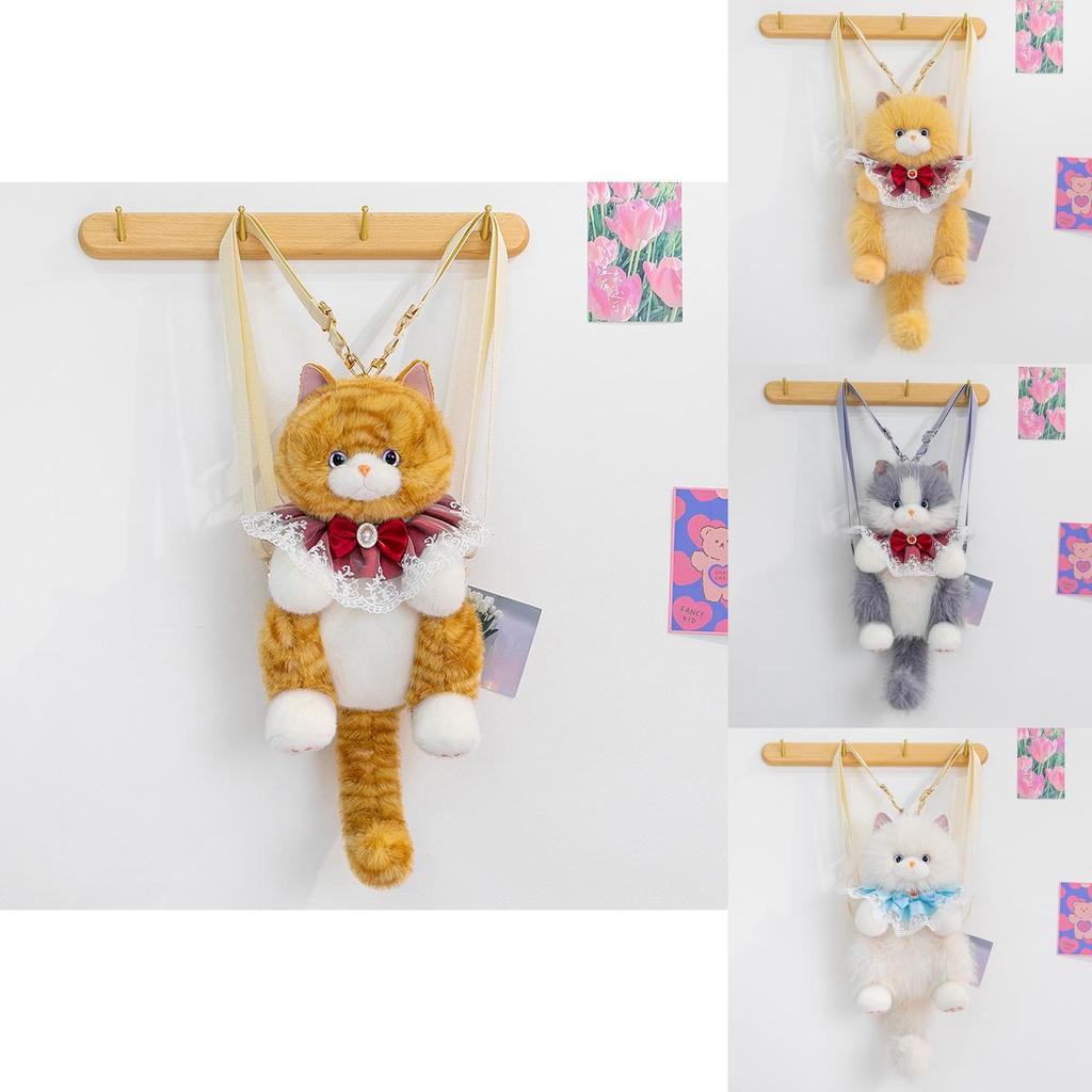 Cat Plush Backpack With Bowknot Design For School And Travel Gifts For Girls And Boys