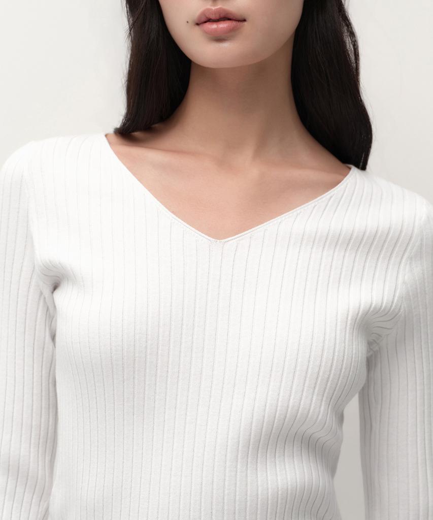 MUSINSA STANDARD WOMAN Women'S Wide Ribbed Slim V-Neck Knit [Ivory]