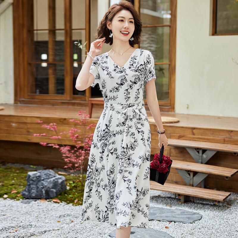 

Pa Si Te Summer Fashion Floral V-Neck A-Line Midi Dress 2XL