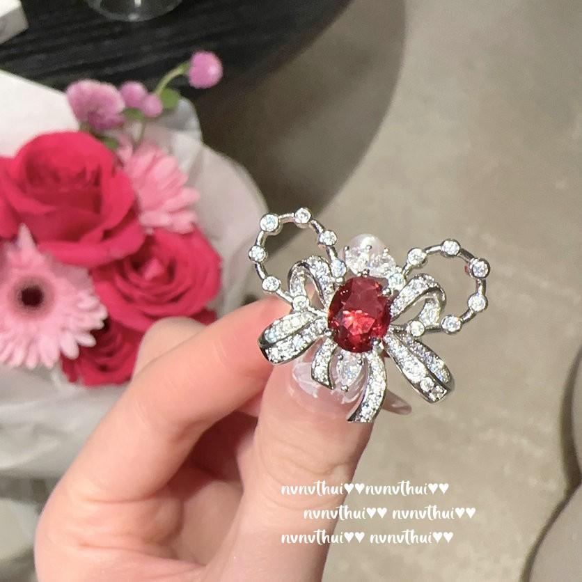 Wine Stained Rose Flower Gemstone Bracelet, Papalacha, 18K Gold Plated, Bordeaux Red Love Earrings, Ring.