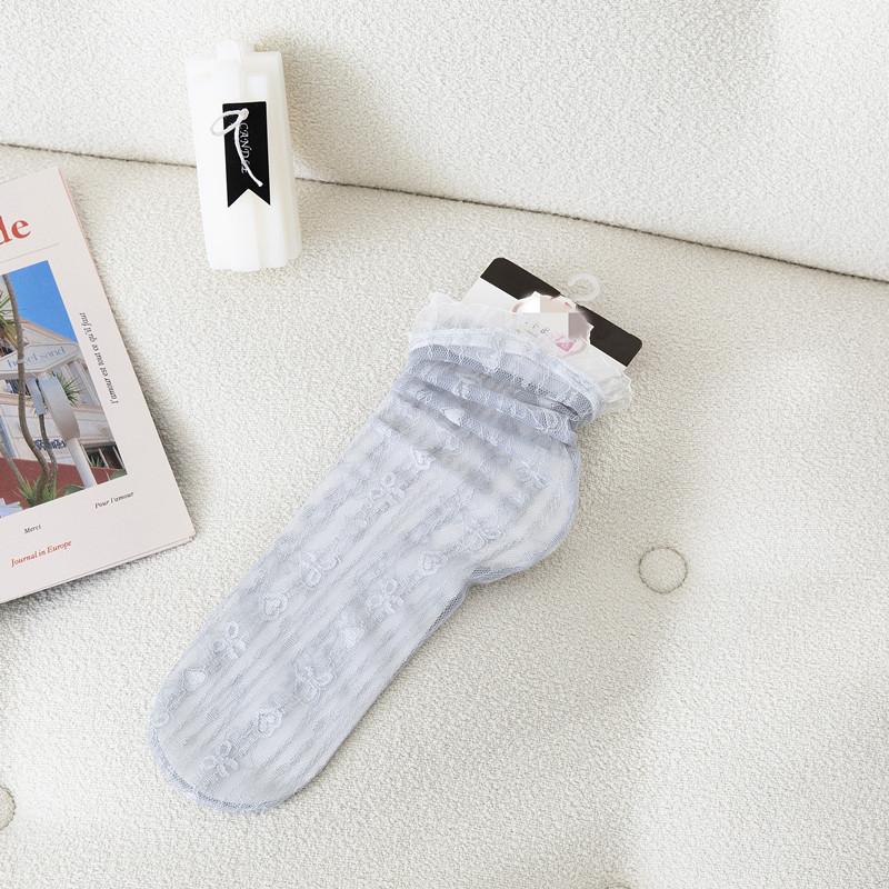 Lolita Women'S Socks Spring And Summer Thin Mesh Socks Japanese Jk Black And White Medium Tube Lace Stockings Sweet Love Lace Socks