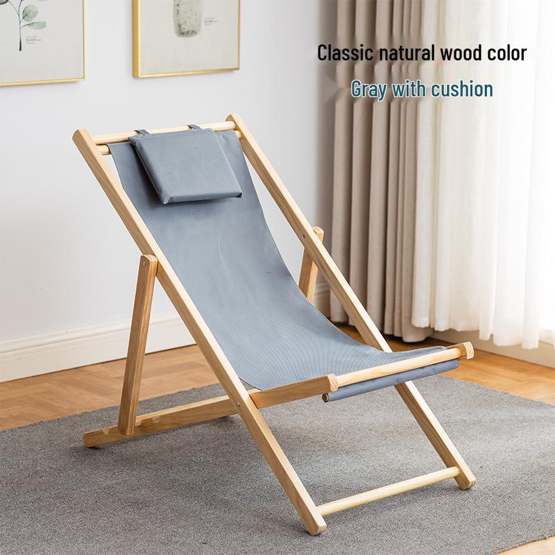 Solid Wood Outdoor Folding Recliner Beach Chair with Canvas for Adults