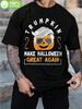 Plus Size Black Cotton T-shirt - Retro Street Hip Hop Graphic Tee with TRUMPKIN Pumpkin Head Print & "Make Halloween Great Again" Slogan