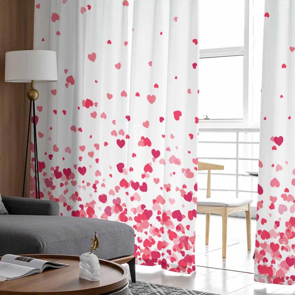 Valentinstag-Liebe, verstreut, fallende Liebe, Tüll-Vorhänge für Wohnzimmer, durchsichtiger Vorhang für Schlafzimmer, Küche, Jalousien, Vorhänge