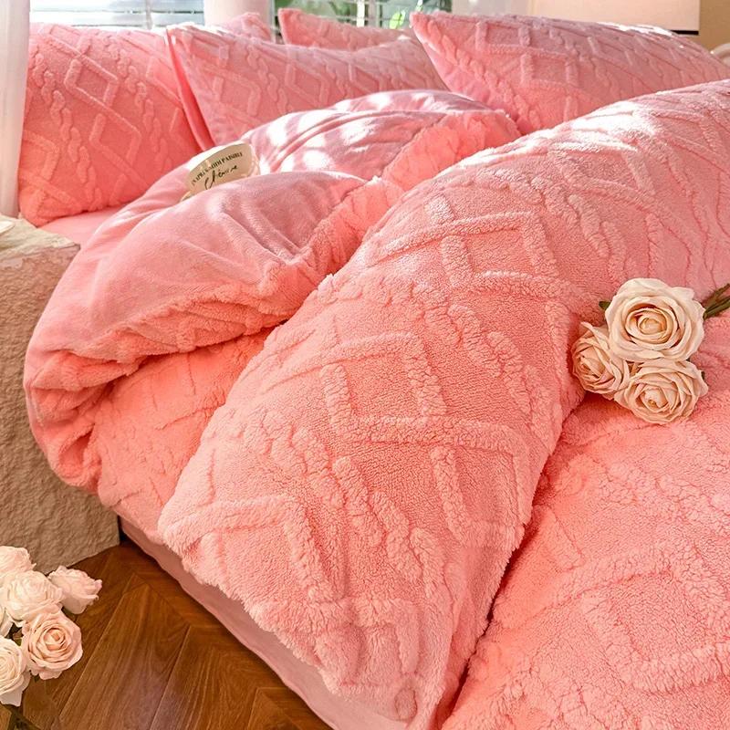 

Tafuru Milk Fleece Single Quilt Set Autumn/winter Thickened Warm Solid Color Duvet Cover 200x230 220x240 Bedding for Double Use Single 150x200cm 1pc рожевий