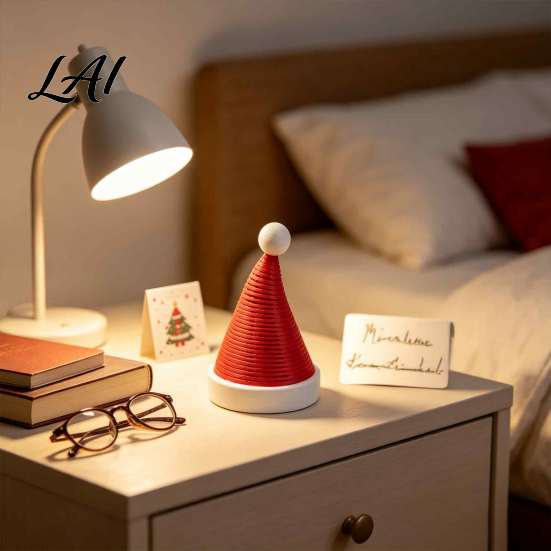 Small Statues for Home 3D Printed Flexible Spring Santa Hat Figurine Retractable Spiral Coil Christmas Toys Desktop Ornament with White Base Novelty