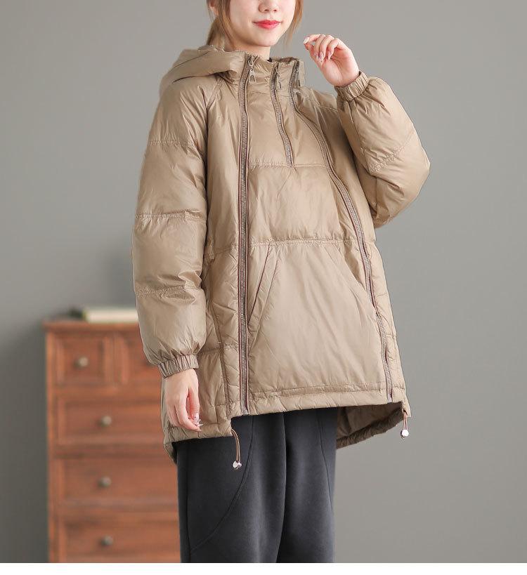 Sweater down jacket women's new winter thickened warm medium and long white duck down multi-zipper pullover jacket tide