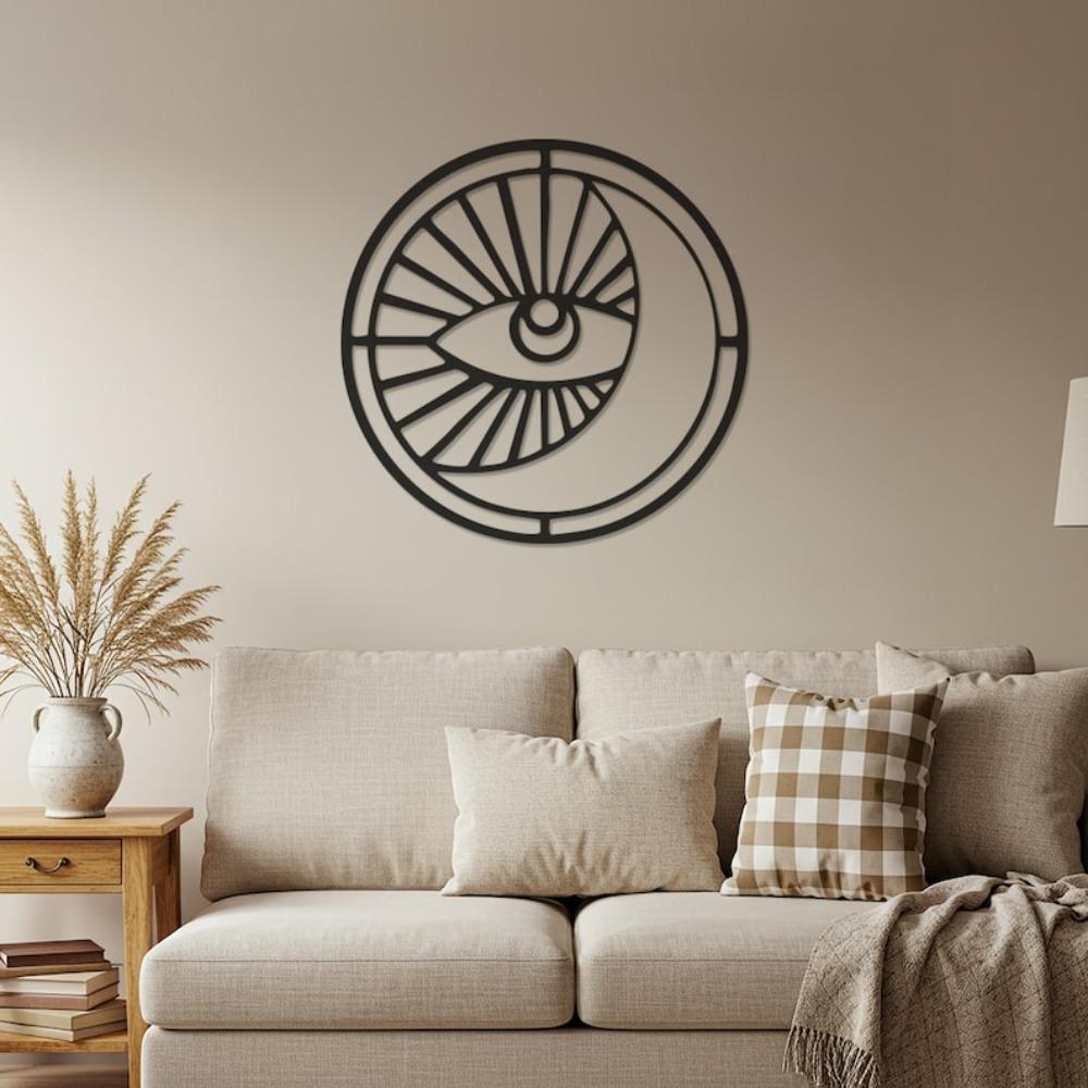 Wrought Iron Boho Eye Wall Art, Geometric Metal Sculpture, Minimalist Decor for Living Room, Unique Spiritual Gift