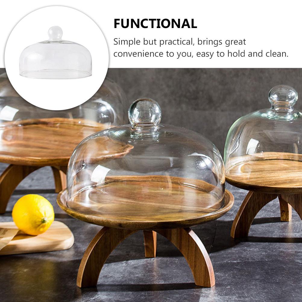 1Pcs Clear Glass Cake Cover Easy to Hold and Clean Round Smooth Handle for Fruit Plate Glass Cover Micro Landscape Protector