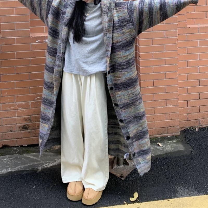 Loose large-scale knitted cardigan women's autumn and winter design sense contrasting colors lazy outer sweater jacket