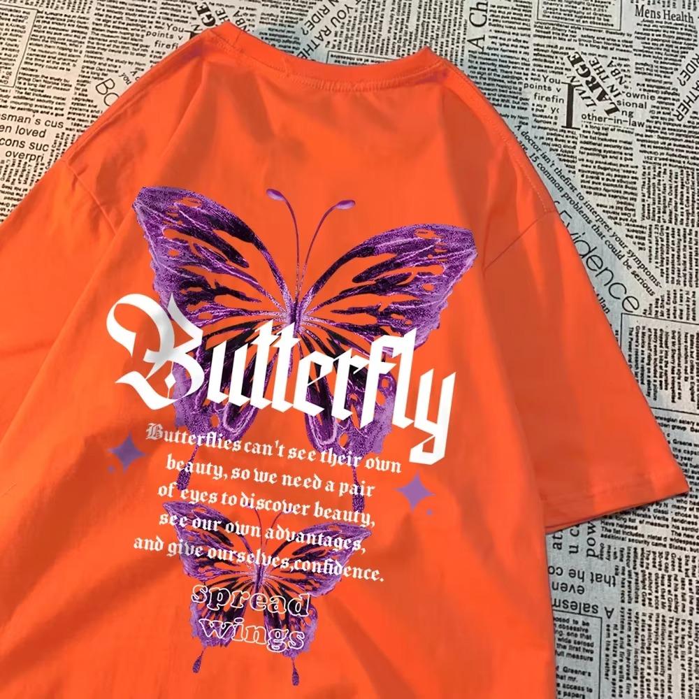 Dva fialové motýli trička muži ženy kulatý výstřih roztomilé oblečení bavlněné ležérní trička letní volné topy pár prodyšné