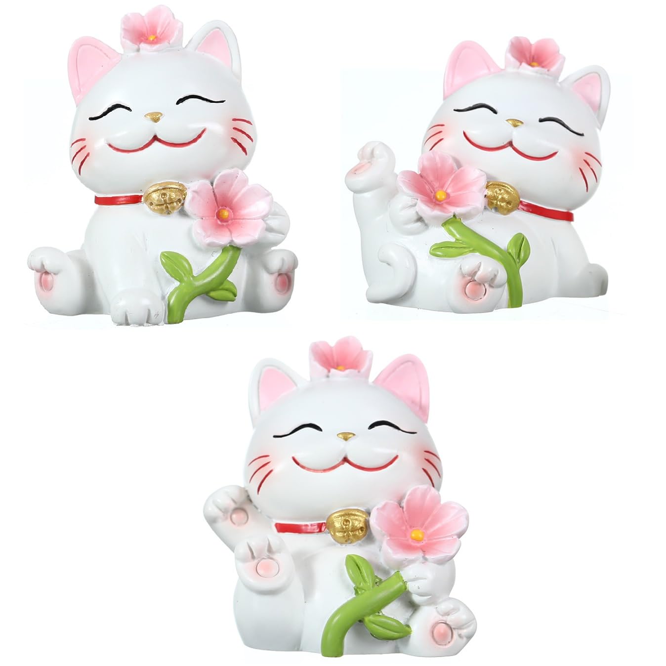

siawadeky Cat Set of Cute Beckoning Cat with Cherry Blossom Miniature Realistic Kitten Lucky Micro Atmospheric Tabletop Get Well Popular Gifts for