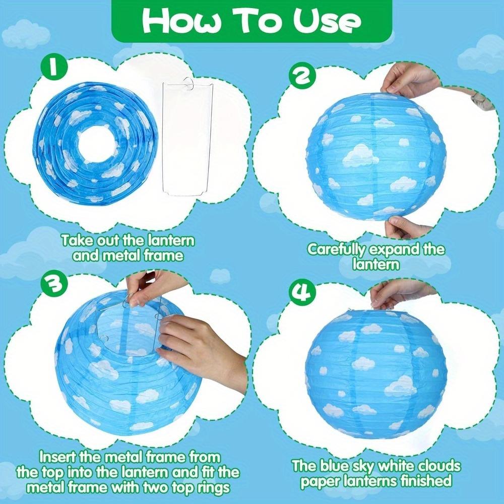 10pcs Blue Sky White Clouds Paper Lanterns Blue Party Decorations Hanging Round Paper Lanterns Clouds Theme Party Decorations Party Paper Lanterns