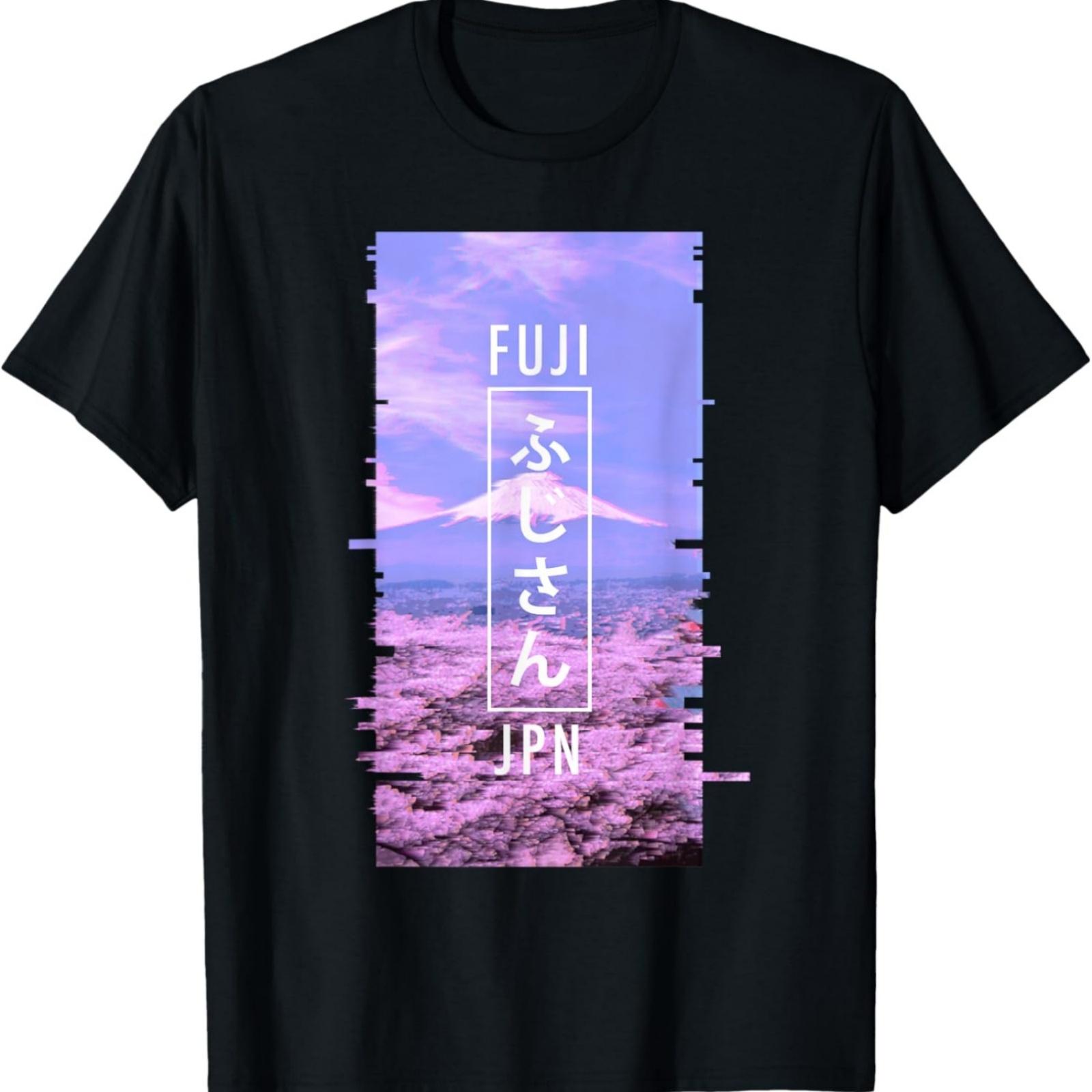 Mt Fuji Japan Glitch Art - Japanese Otaku Vaporwave T-Shirt S