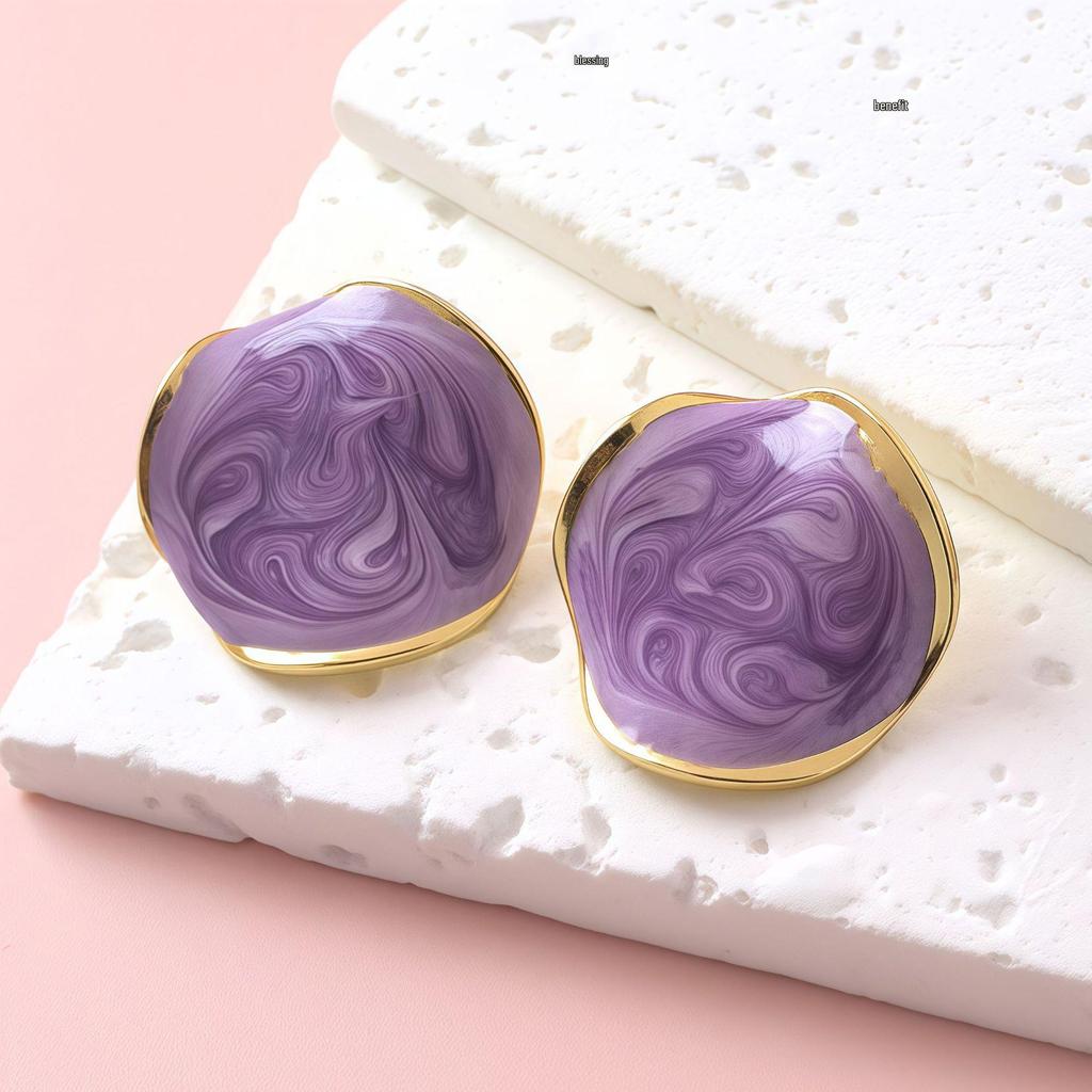 French INS Niche High-End Irregular Round Color Glaze Earrings for Women - Stainless Steel Studs