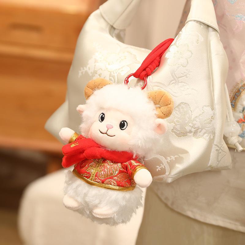 1Pcs Cute Sheep Plush Keychain Chinese New Year Mascot Doll Tang Suit Soft Stuffed Hanging Ornament For Lunar New Year Decor
