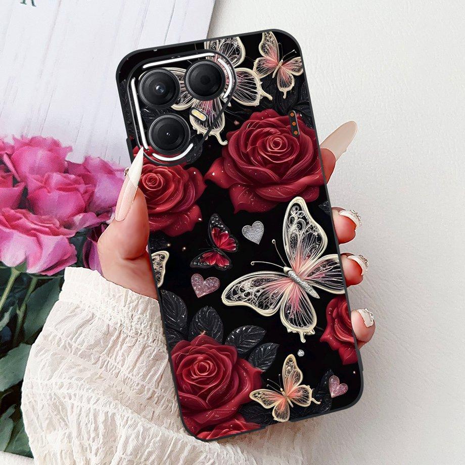 Black Silicone Cover For Tecno Pova 7 4G 5G / Pova 7 Pro Pova7 Ultra Neo Funda Cat Flower Dragon Design Bumper Soft Capa