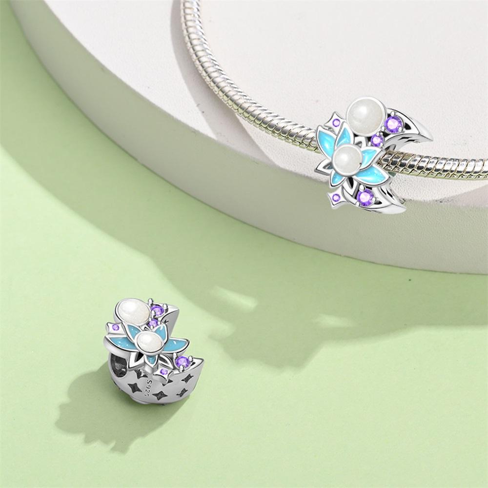 Original Charms Copper Moon Lotus Pearl Lucky Charm Beads Fit Bracelet Women Jewelry Making Diy Gift