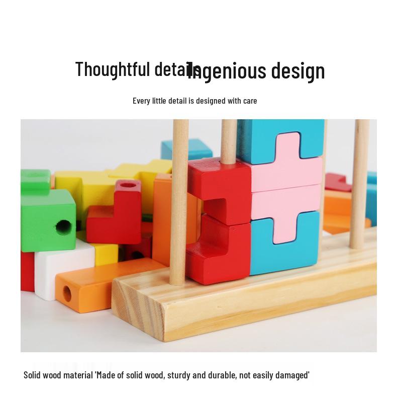 Tetris-Themed Wooden Blocks Puzzle for Kids – Brain Teaser & Color Recognition Toy