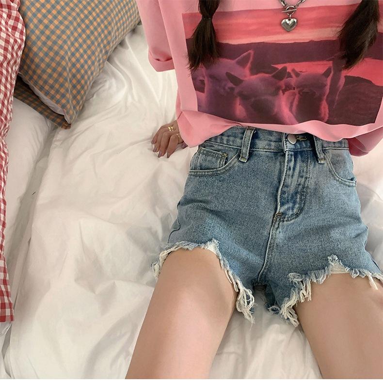 Pants Classic and Minimalist Fashion Versatile Broken Holes Female Summer High Waist Loose Thin Raw Edge Wide Leg A Word Denim Shorts Individuality