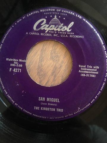 

7inch Record KINGSTON TRIO San Miguel F4271 CAPITOL 1959 Canada Rock Used