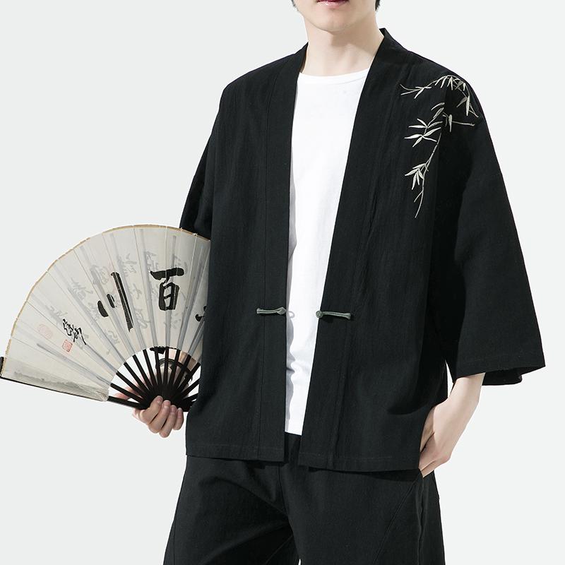Summer Men's Cardigan Japanese Kimono Samurai Costume Clothing Bamboo Embroidered Kimono Shirt Yukata Haori Casual Coat