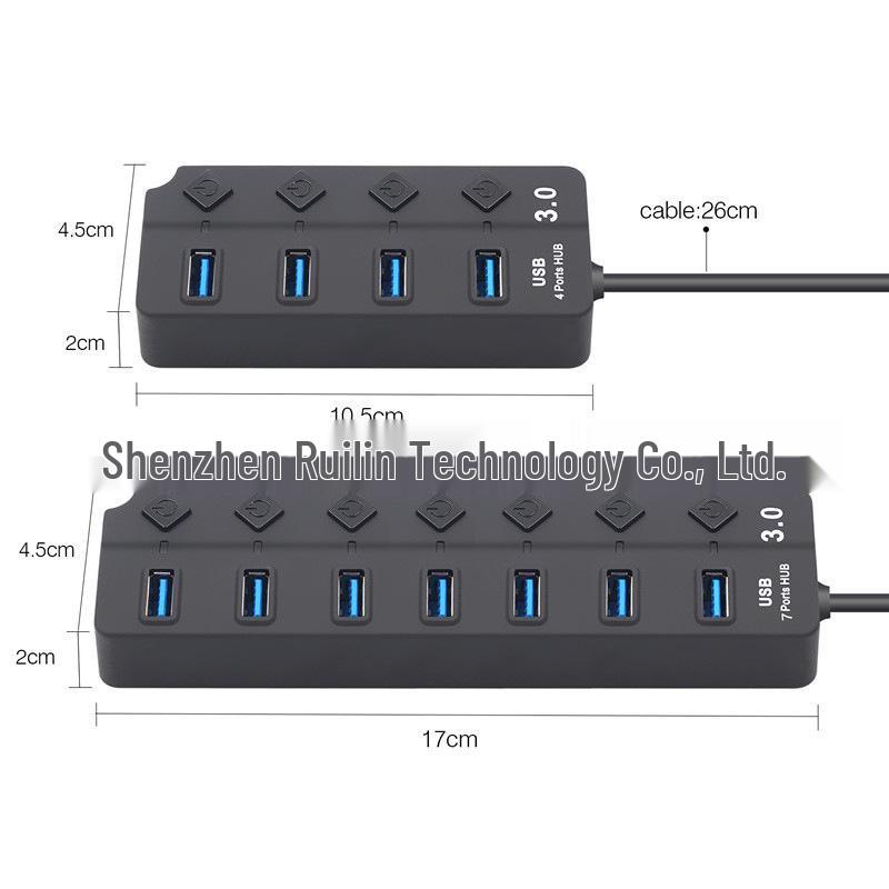 Rhombus 4-Port USB 3.0 Hub with Switch – One-to-Four Desktop Splitter Dock