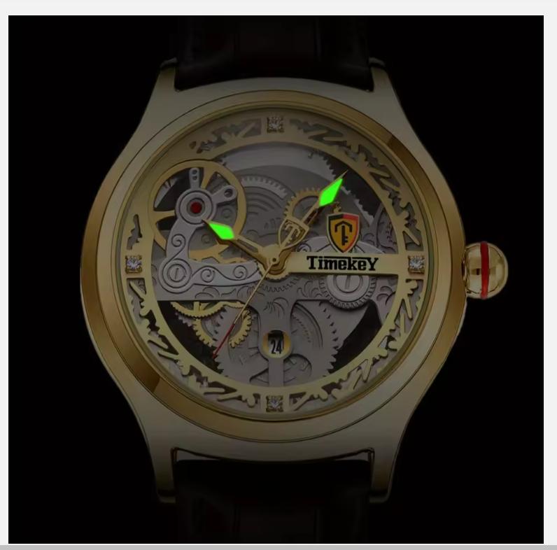 Classic Mechanical Style Stainless Steel Buckle Skeleton Dial Screw Crown Luminous Men's Quartz Watch