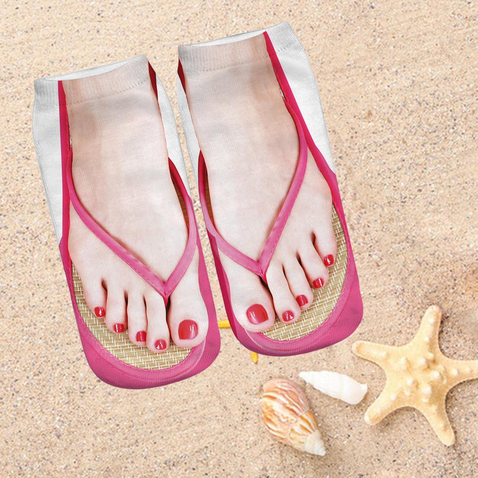 3D Pattern Manicure Print Socks, Flip Flop Funny Hidden Running Women Personalized Low Cut, style A