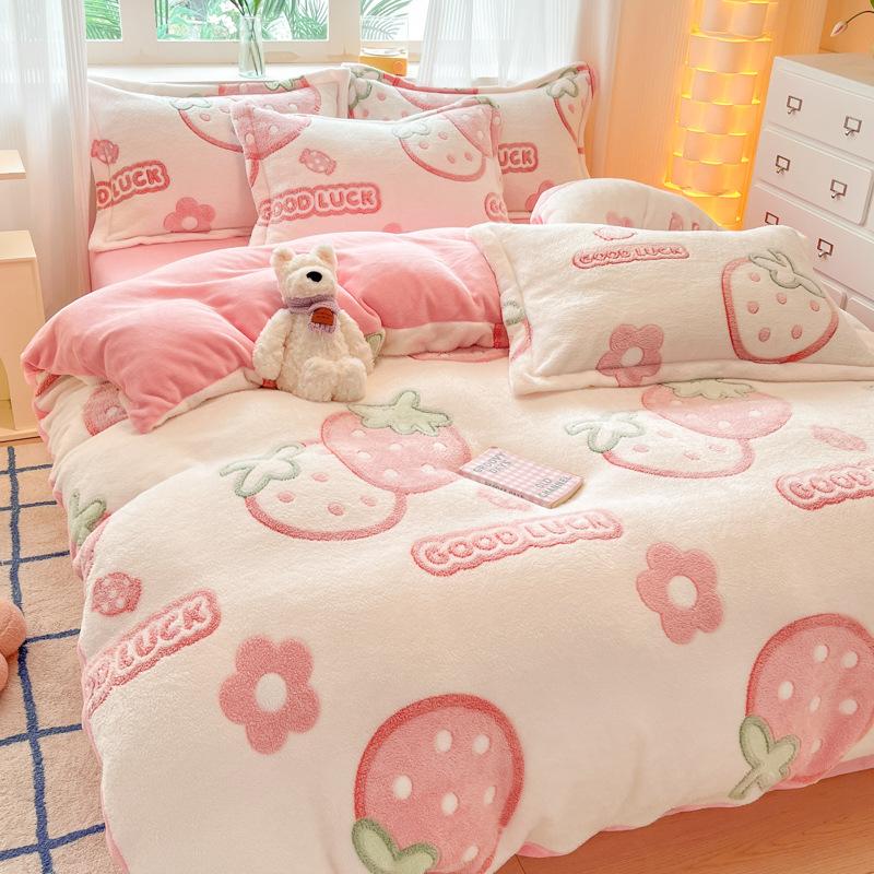 Snowflake Velvet Four-piece Quilt Set Milk Velvet Four-piece Double Quilt Sheet Bed Sheet Machine Washable