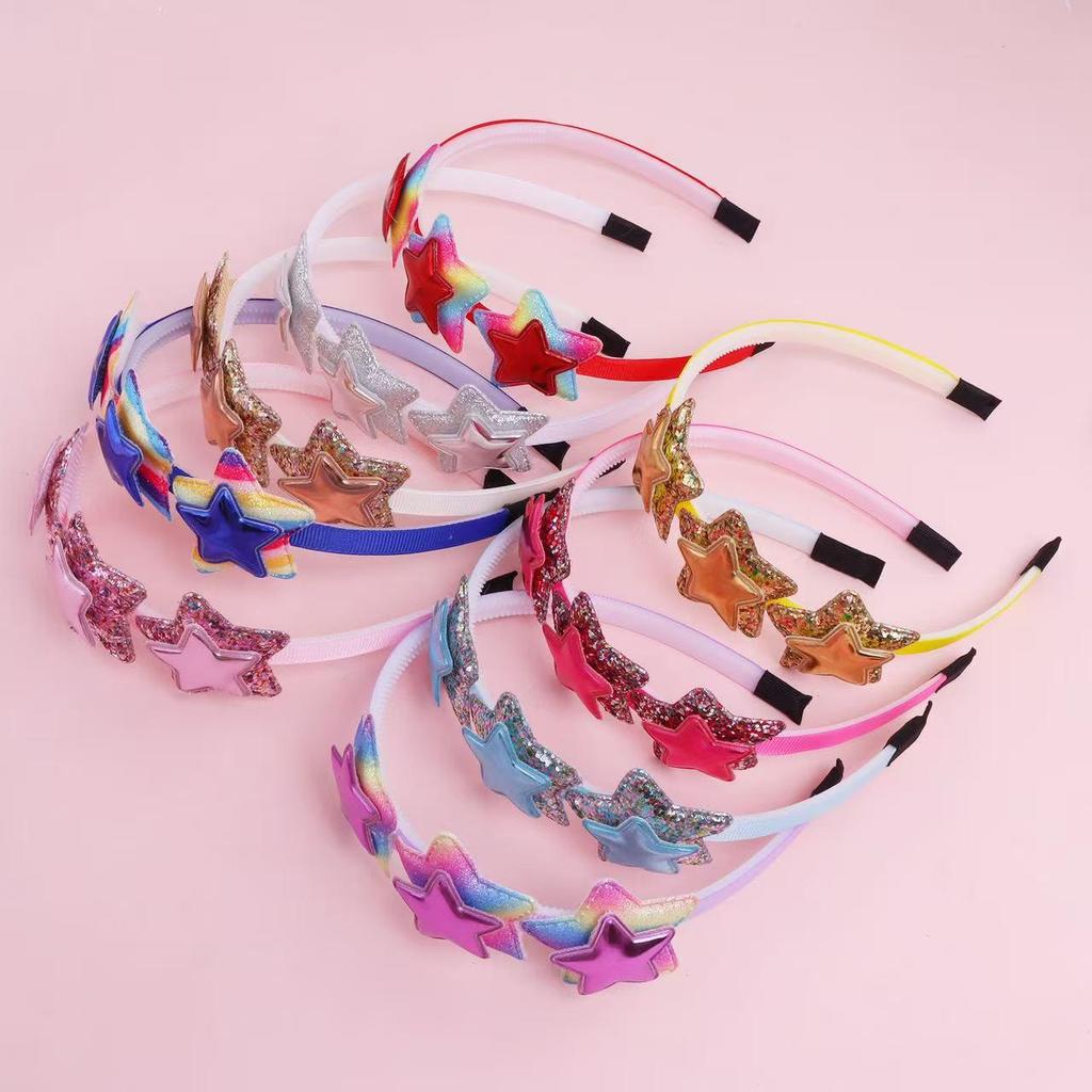 Children's Gradient Rainbow Sequin Star Headband - Colorful Double Layer Party Hair Accessory