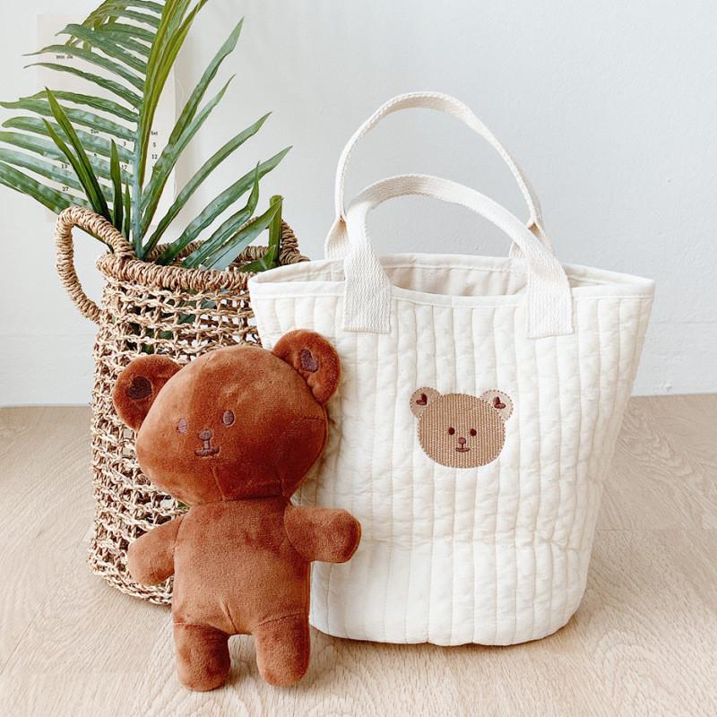 Korea 2024 Floral Embroidered Stroller & Diaper Bag - Cotton Storage for Outings