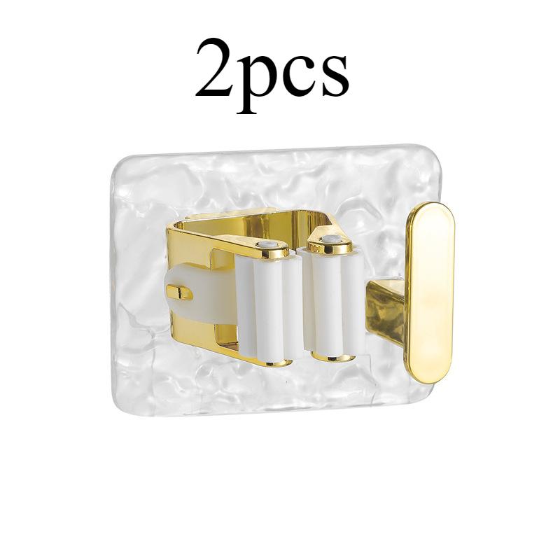 2 шт Бытовая швабра с зажимом для швабры крепкий клейкий крючок стойка для хранения швабры для ванной и балкона без проколов золотой 993₽