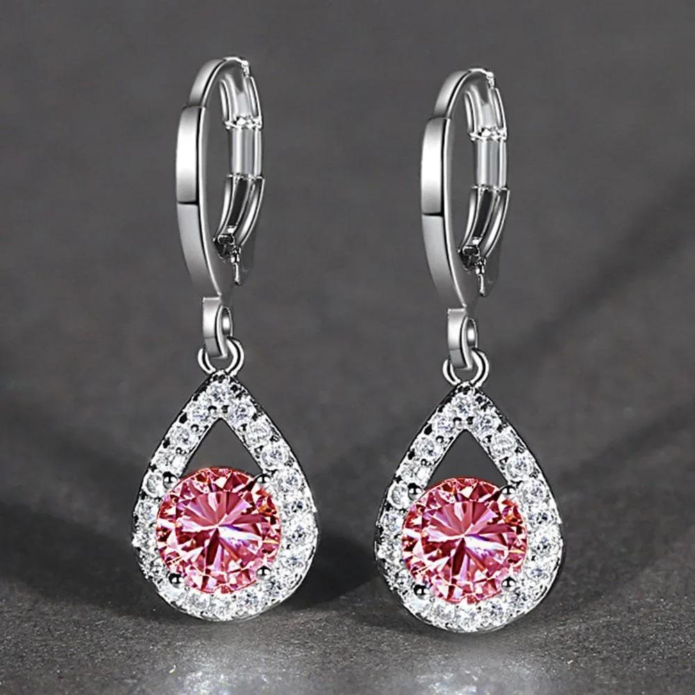 New Light Luxury Water Drop Design Earrings For Women, Sparkling Cube Zirconia Fashion Geometric Engagement Jewelry
