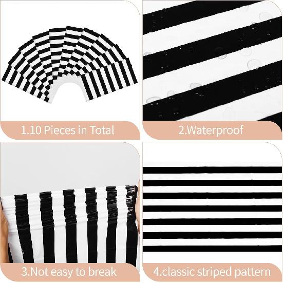 10 Pcs Striped Plastic Table Runner 14 X 108 Inch Black and White Disposable Table Runner for Birthday Parties Wedding Decorations Baby Shower Racing