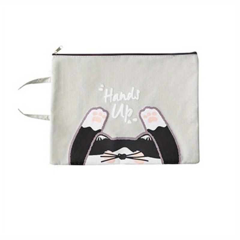 1 Stück Kreative Tragbare Cartoon Niedliche Katze Serie Canvas Reißverschluss Dokumententasche Student Schule Büro Schreibwarenbedarf