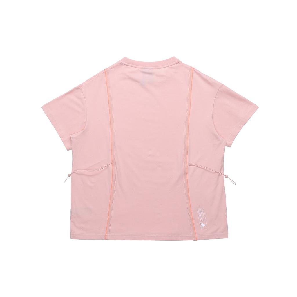 Adidas Tech Tee Ribbon Drawstring Solid Sport Short Sleeve Women Tops Pink GP0594