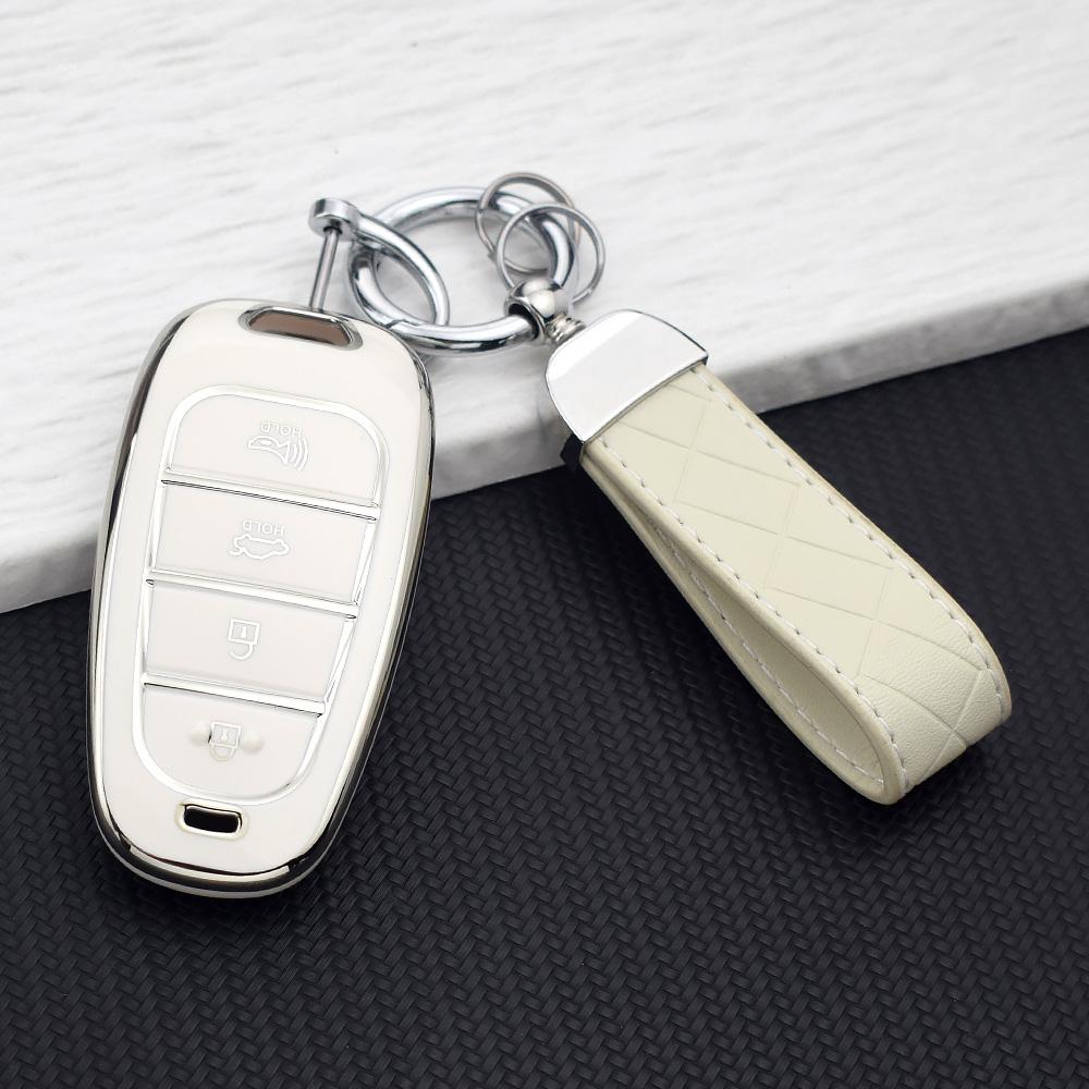 4 Buttons Premium Soft Tpu Smart Key Fob Cover With Keychain For Hyundai Tucson Santa Fe Nx4 Nexo Solaris Prime Atos -