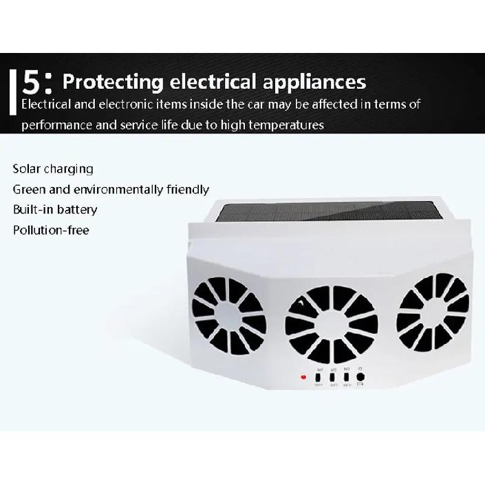 Solar Car Fan USB Rechargeable Exhaust Fan Air Circulation Cooling and Heat Dissipation High Wind Power 3 Head Ventilation Fan