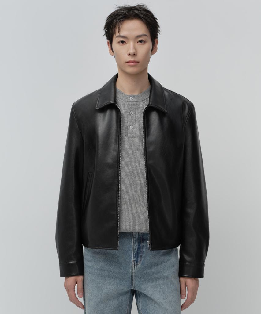 MUSINSA STANDARD Synthetic Leather Single Jacket [Black]