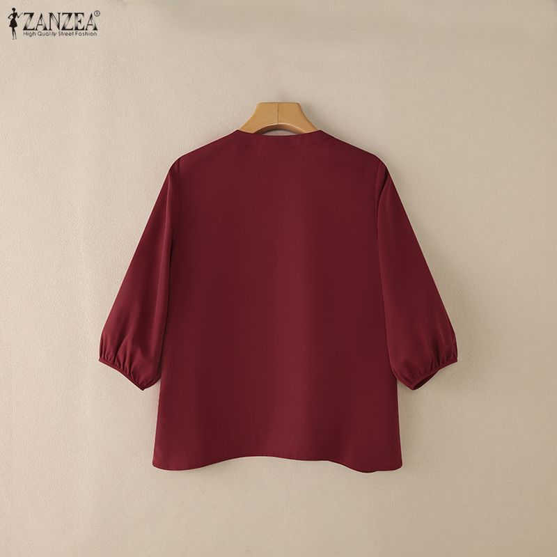 ZANZEA Lässige Bluse mit Rundhalsausschnitt und 3/4-Ärmeln für Damen