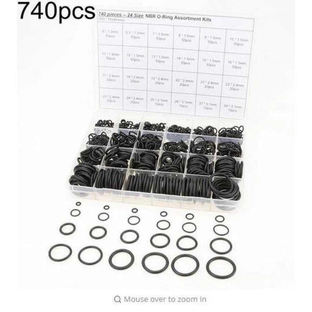 

Universal set of gaskets-O-rings made of nitrile rubber 740 pcs. for car air conditioning repair, thickness 1.5 mm, 2.4 mm, 3.1 mm, black color
