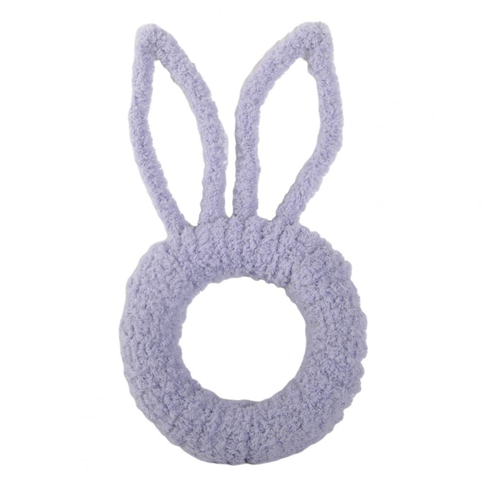 Easter Bunny Wreath for Front Door Yarn Wrap Rabbit Shaped Wreath with Artificial Flowers for Spring Porch Wall Window Decor