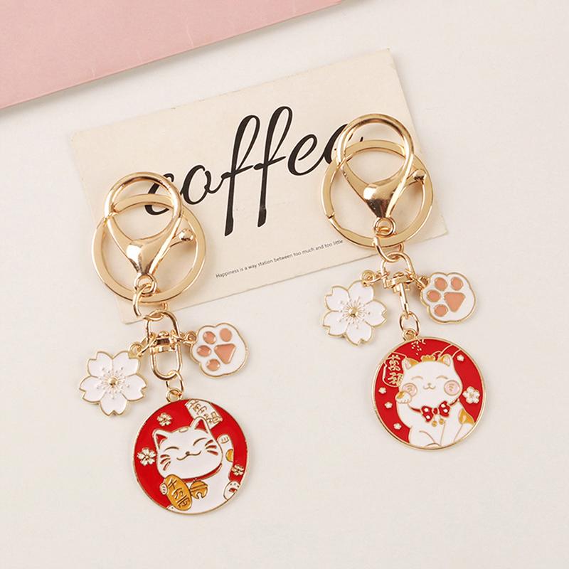 Cute Fortune Cat Keychain Maneki Neko Cat Pet Paw Sakura Original Keyring